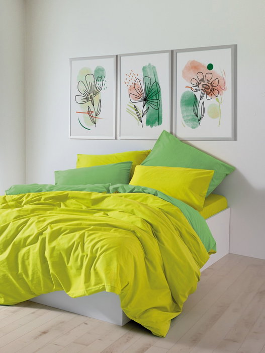 L'essentiel linge de maison Juego de funda de edredón Ranforce Doble - Amarillo y Verde
